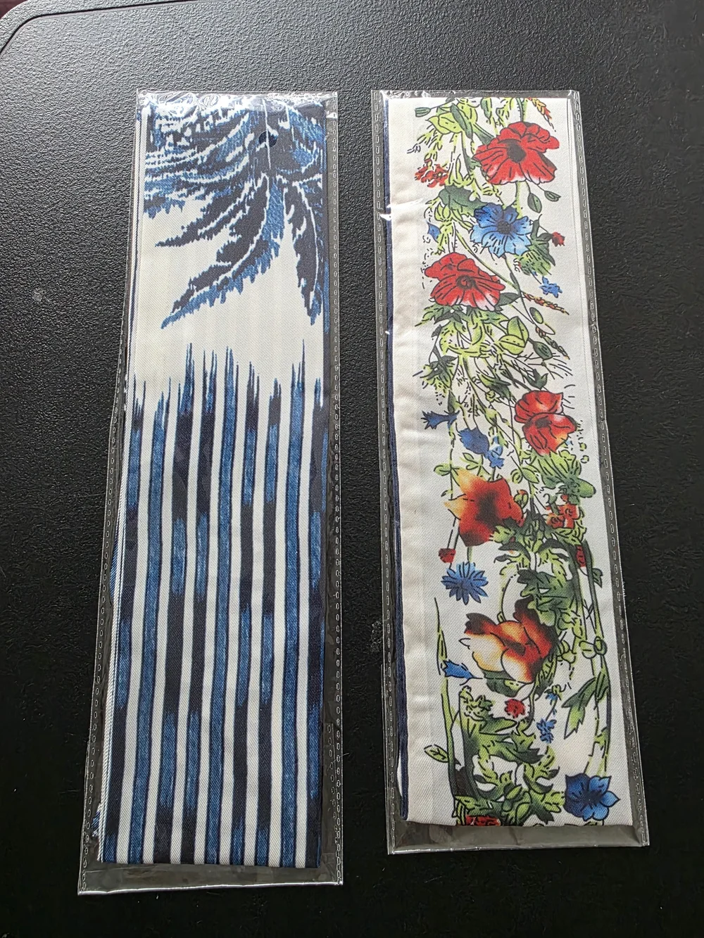 Blue & Floral Silk Twilly Scarf Set